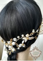 Дизайнерска ръчно изработена диадема украса за коса за официални поводи - Gardenia Gold by Rosie
